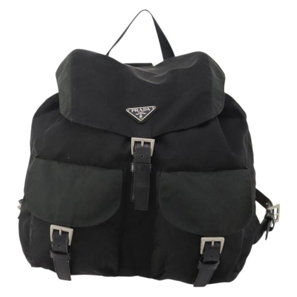 Prada Double Front Pocket Backpack Tessuto Black Nylon Backpack Bag